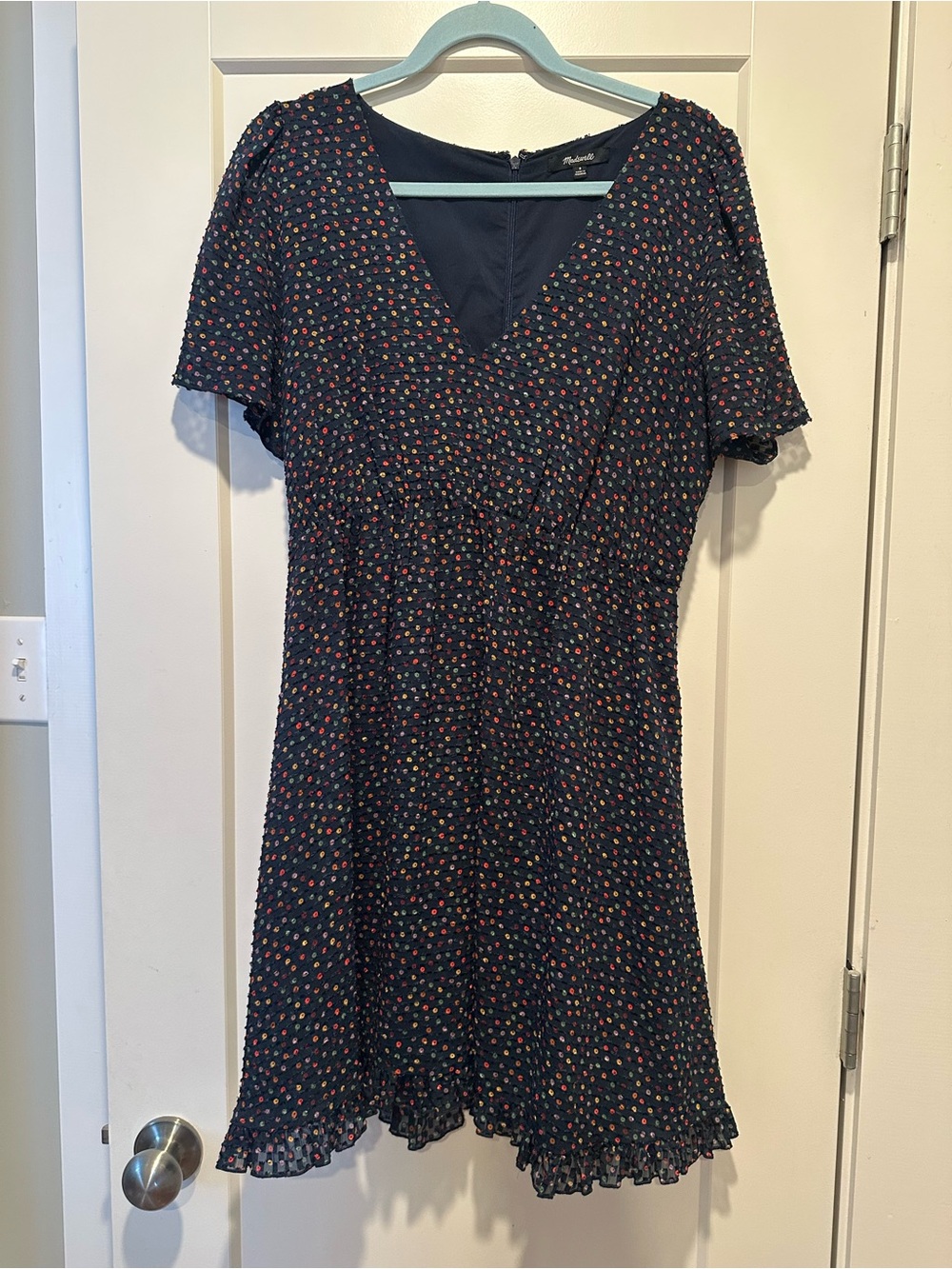 Madewell Navy Mini Dress with Multicolor Micro Dots